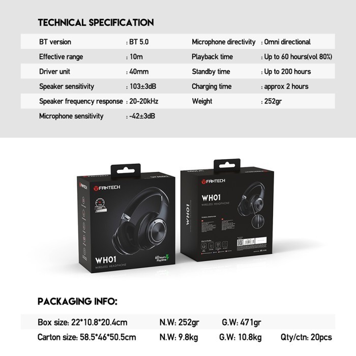 Fantech Wh01 / Wh-01 Wireless Bluetooth Gaming Headset