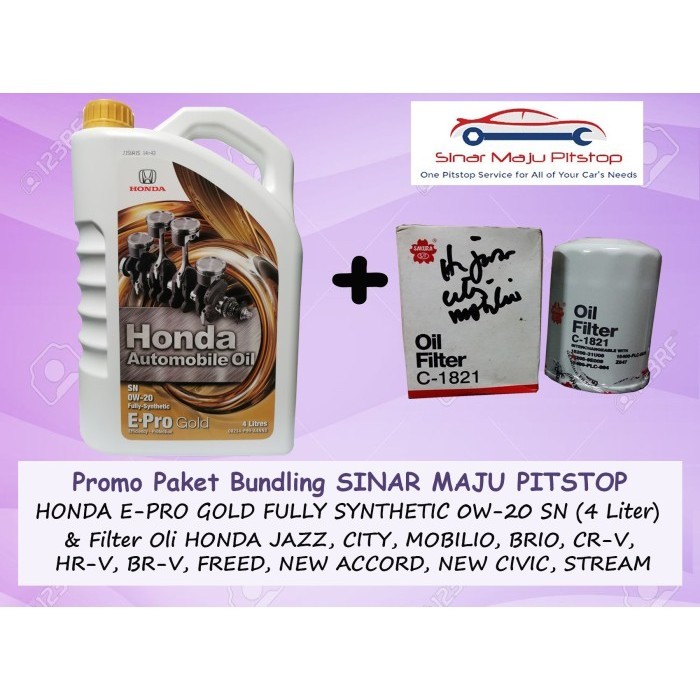 PAKET OLI HONDA E-PRO GOLD 0W-20 SN & FILTER MOBIL JAZZ & CITY & BRIO