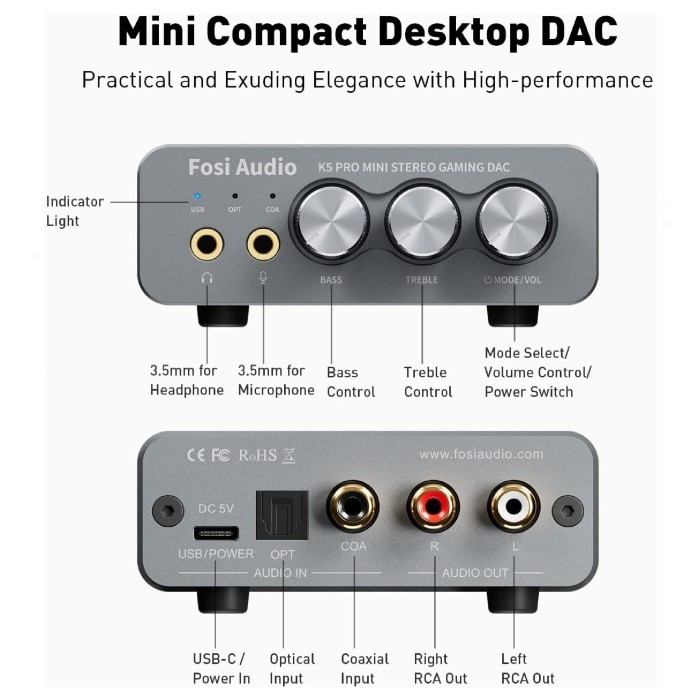 Fosi Audio K5 Pro / K5Pro Hi-Fi Gaming Dac & Headphone Amplifier / Dac Termurah Terlaris Promo