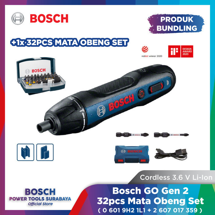 Mesin Obeng 3.6V Cordless Bosch Go Gen 2 + 32Pcs Mata Obeng