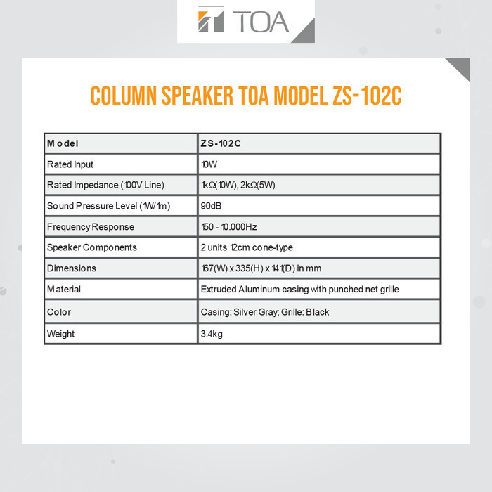Column Speaker Toa Speaker Kolom Model Zs-102C Garansi Resmi Termurah Terlaris Promo