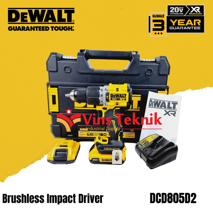 Bor Baterai Brushless Hammer Drill Dcd805 Dewalt Dcd805D2