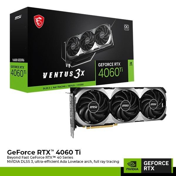 Vga Card Msi Geforce Rtx 4060 Ti Ventus 3X 16G Oc - 16Gb Gddr6