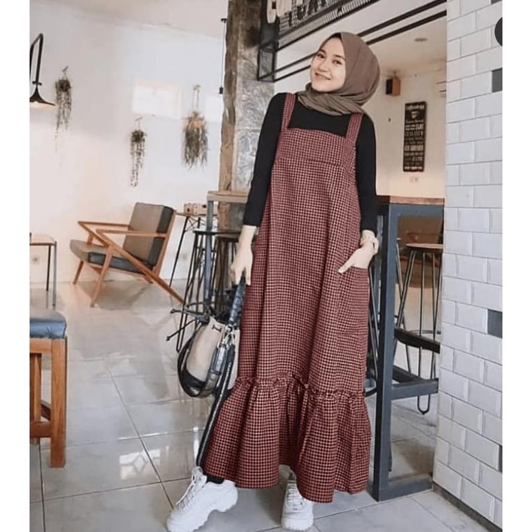 Square Overal Gamis Wanita Terbaru - Motif Kotak Bahan Katun Tebal Bellymart_