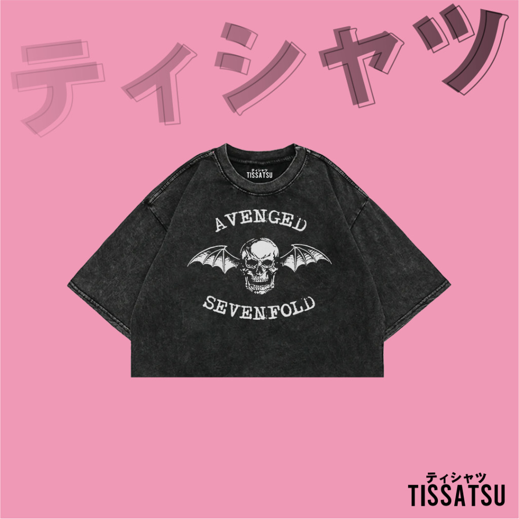 Tissatsu Crop Top Avenged Sevenfold - Self-Titled Logo / Stonewash Oversize Crop Tee / Baju Crop