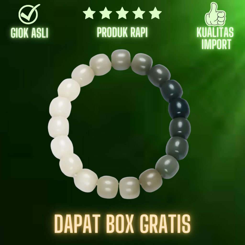 Gelang Batu Giok Putih Dan Hijau - Gelang Giok Pria 10Mm China