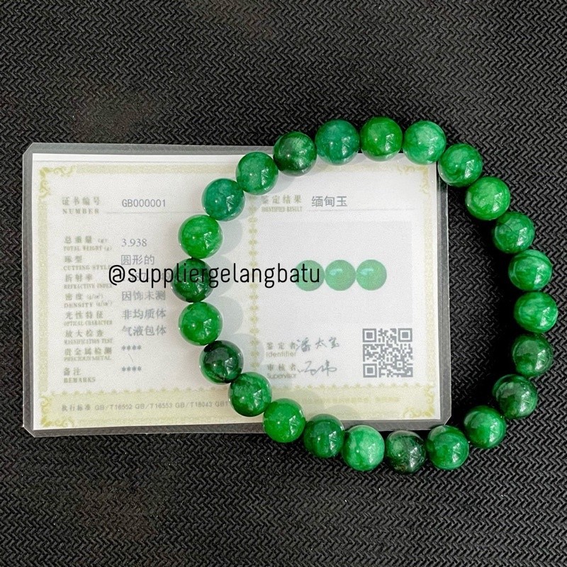 Gelang Batu Giok Burma Bersertifikat Nomor Seri