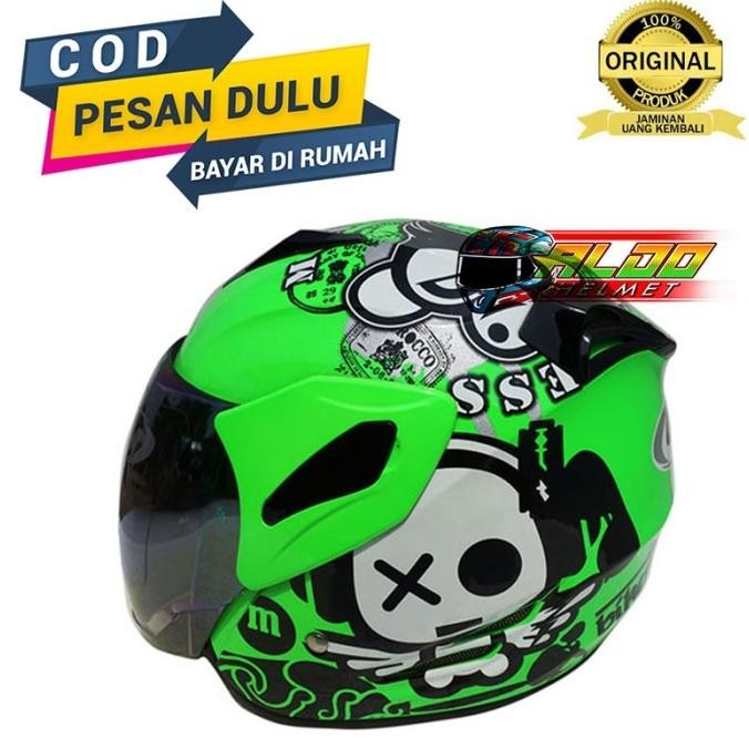 GM FIGHTER SPEAK UP DARK GREEN FLUO ORIGINAL HELM SNI TERMURAH