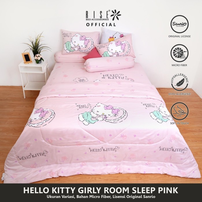 Rise Bed Cover Hello Kitty Bahan Microfiber Motif Girly Ori Sanrio