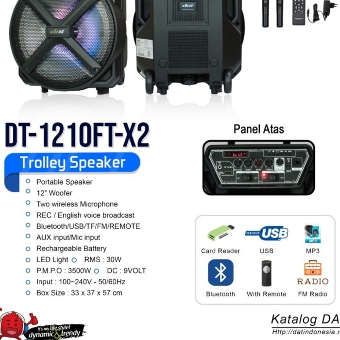 Speaker Trolley Portable Dat Dt1210Ft-X2 Speaker Dat Dt 1210Ftx2 Termurah Terlaris Promo