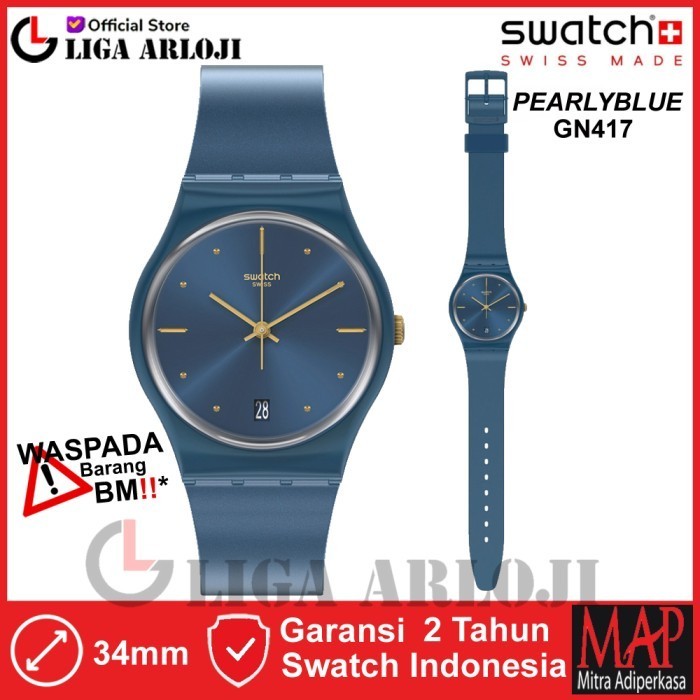 Swatch Gn417 Pearlyblue Jam Tangan Wanita Analog Original Swiss Made
