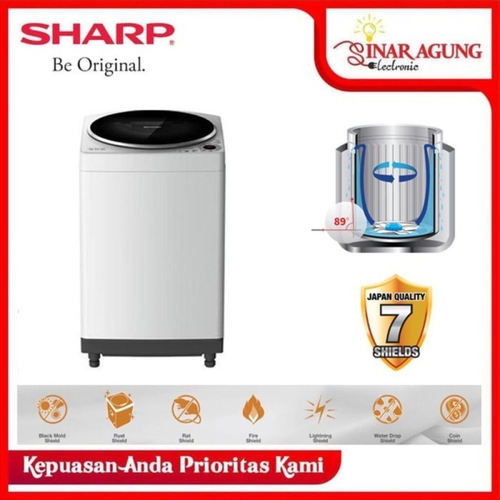 Sharp Mesin Cuci Top Loading 8Kg Es-M809T-Gg / Es-M 809T Gg - Black