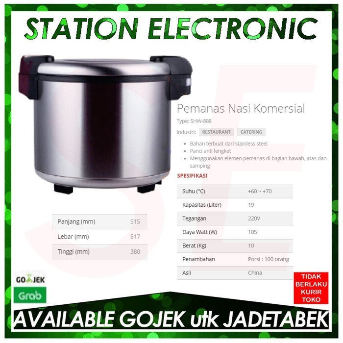 Getra Shw-888 / Shw888 Pemanas Nasi Komersial 19 L Pemanas Nasi Besar