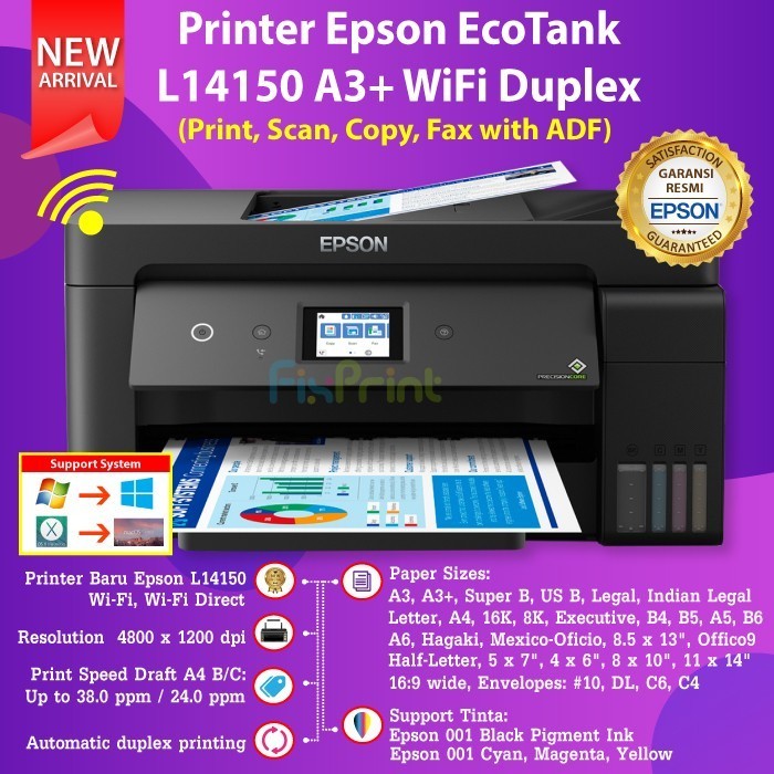 Printer Epson Ink Tank Ecotank L14150 A3+ Wifi Print Scan Copy Duplex