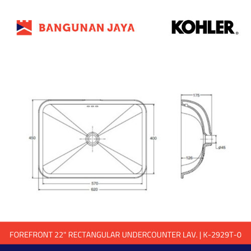 Kohler Forefront 22" Rectangular Undercounter Lavatory K-2949T-0