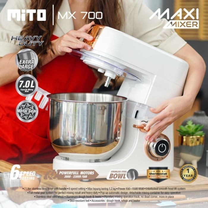 Stand Mixer Mito Mx-700 Stainless Bowl Kapasitas Besar 7 Liter