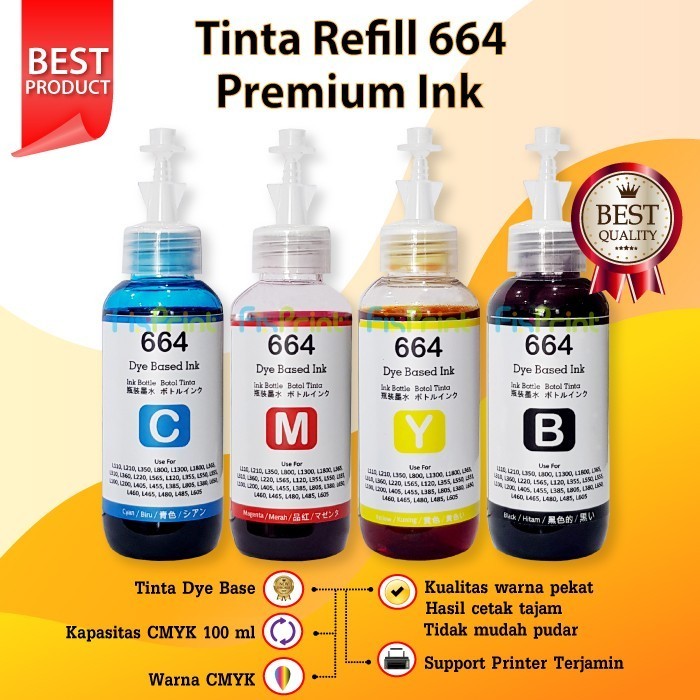 TERBARU - Tinta refill Premium 664 Epson 100ml - (1 SET) CMYK Epson 664