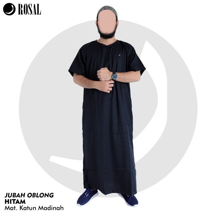 Jubah Pria Al Haramain JUBAH LENGAN PENDEK / JUBAH ROSAL / GAMIS PRIA / JUBAH JUMBO - Hitam, XXXL Mu