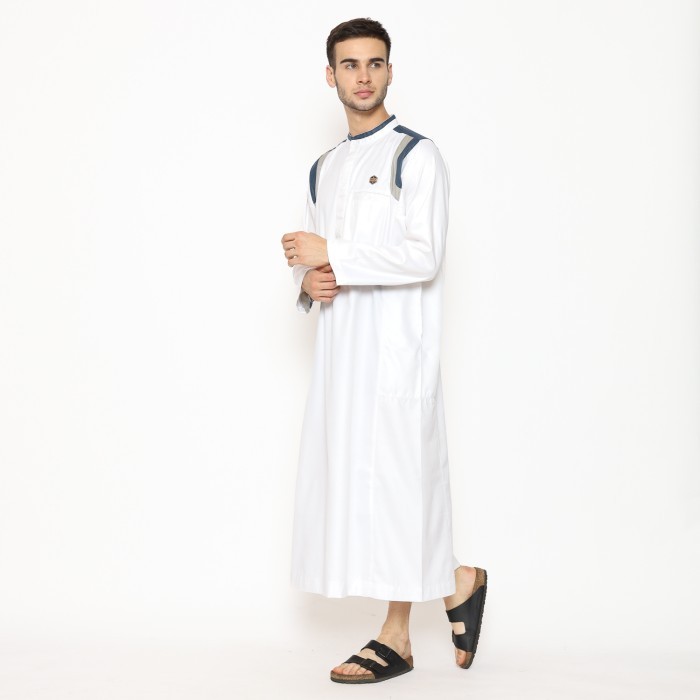 Jubah Pria Al Haramain Binauf jubah kerah oblong panjang gamis pria no al Amwa samase bunayya - Puti