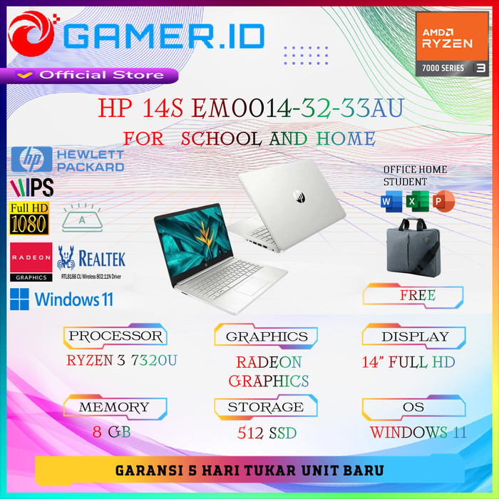 Hp 14S Em0032Au-Em0033Au-Em0014Au Ryzen 3 7320U 8Gb 512Ssd W11+Ohs Fhd
