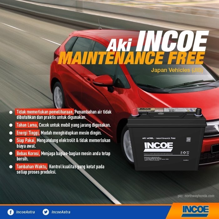 Aki Mobil Agya / Ayla Merk Incoe Mf Astra Tipe Ns40Zl Aki Kering Termurah Terlaris Promo