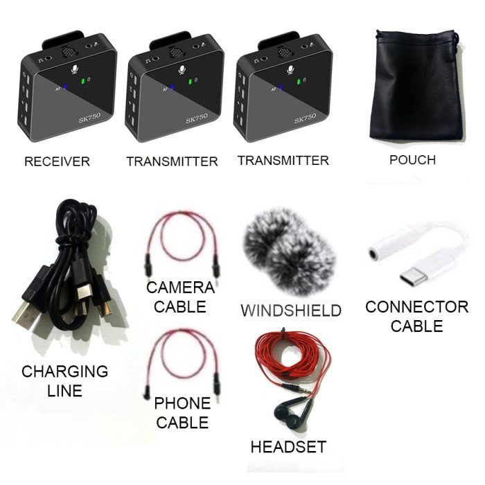 Sk750 Microphone Clip On Wireless Mic Camera Hp Dual Mikrofon