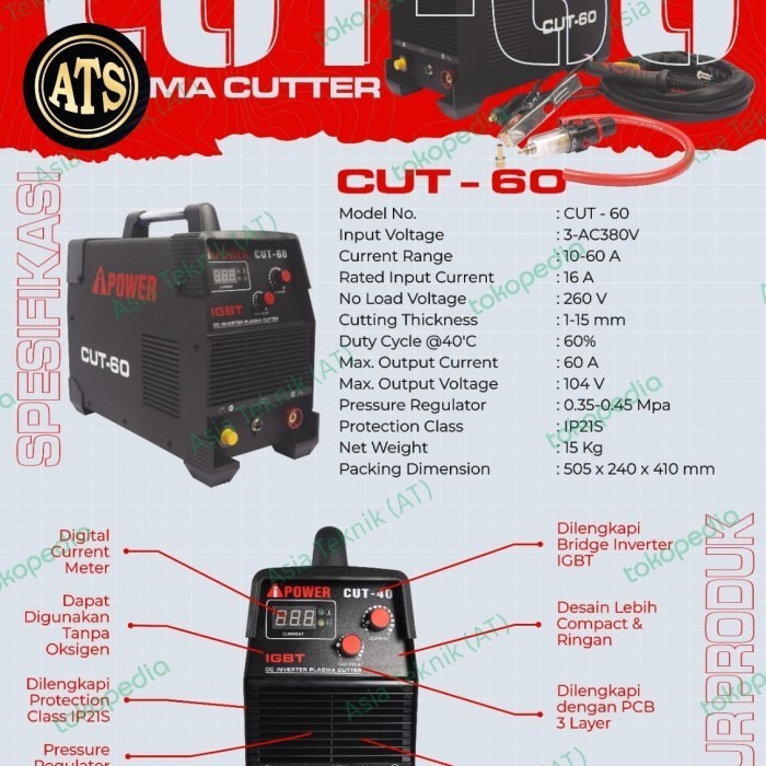 Aipower Mesin Plasma Cutting / Mesin Pemotong Plasma Cut 60 Terbaik