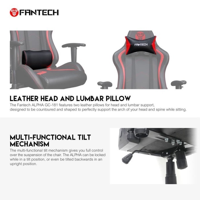 Fantech Alpha GC181 - Kursi Gaming dengan 4 Pilihan Warna dan Bantalan Kepala & Pinggang
