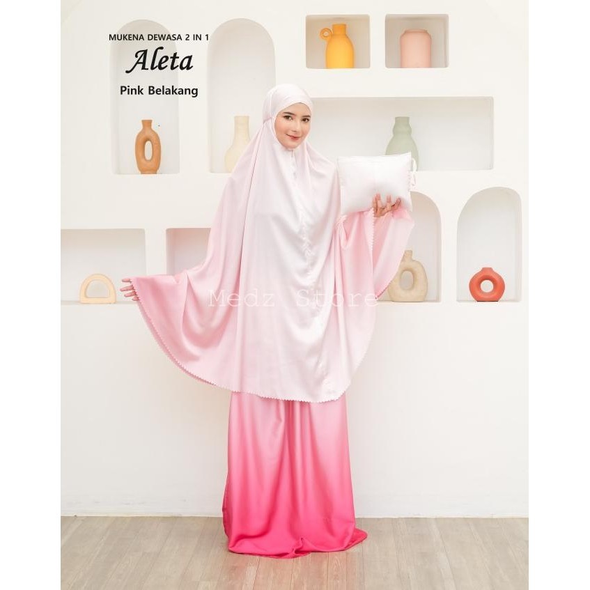 Mukena Dewasa Aleta Armani Silky Gradasi Travel 2In1 Laser Cut Jumbo Murah Berkualitas