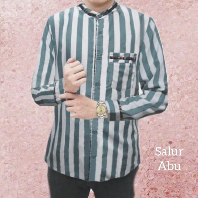 Kemeja Koko Pria Lengan Panjang Salur