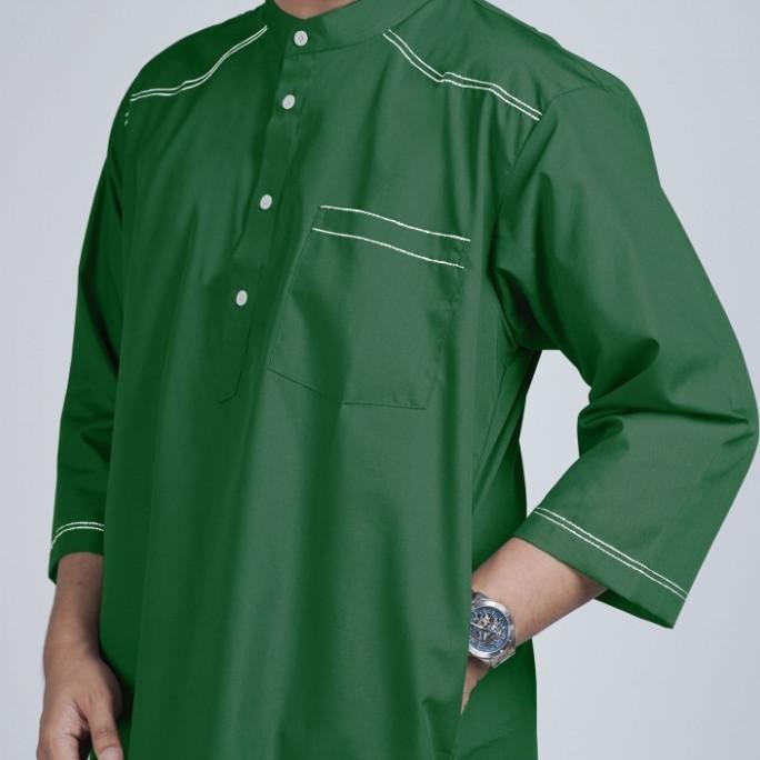 Baju Koko Kurta Pakistan Warna Hijau Army Lengan 3/4 Pria Dewasa