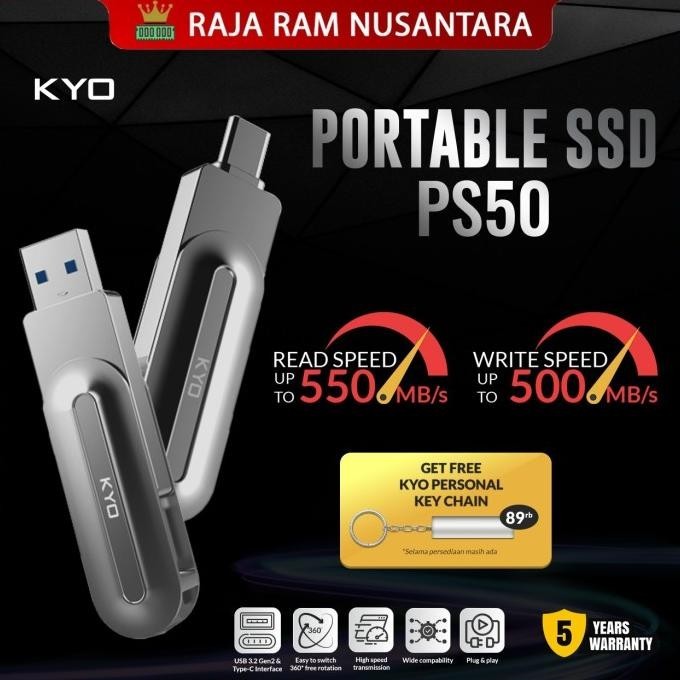 Kyo Ps50 256Gb Portable Ssd Usb 3.2 Type C External Ssd Eksternal Ussd