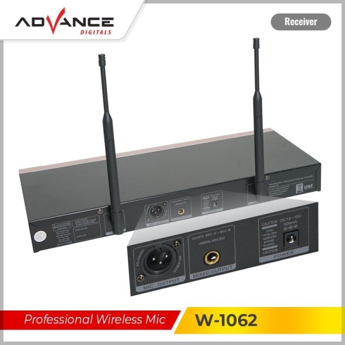 Mic Wireless Profesional Dual Microphone Advance W1062 + Amplifier
