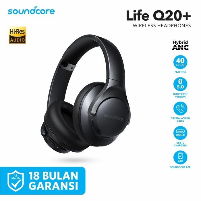 Headphone Bluetooth Soundcore Life Q20 Plus Black - A3045