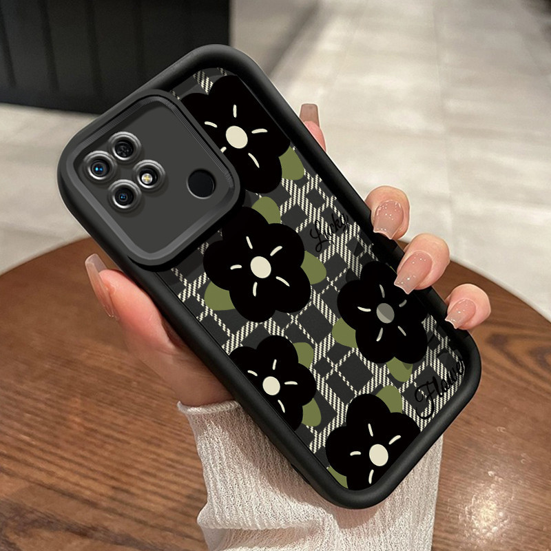 Casing Hp Xiaomi Redmi 10C Case lembut sarung HP pola bunga hitam Casing Softcase pelindung silikon 