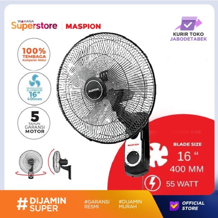 Maspion Kipas Dinding Wall Fan 16 Inch - Mwf-1609 K Mwf1609K