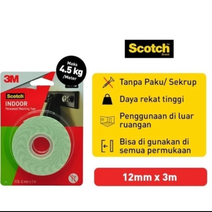 

HOT PROMO Original 3 M - Double Tape 3 M Mounting 110 3,5 kg 12mm x 3 meter Lem