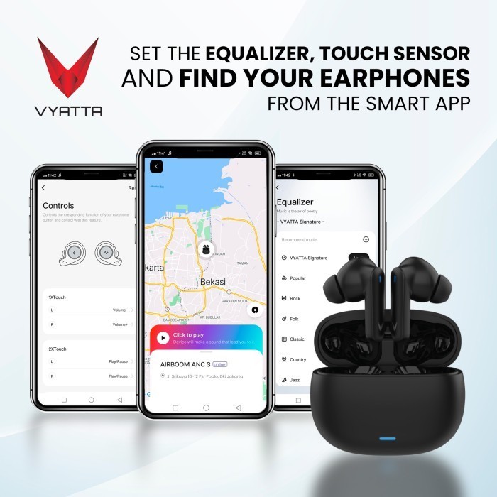Vyatta Airboom Anc S Tws Bluetooth Headset Earphone 25Db 4 Mic Enc