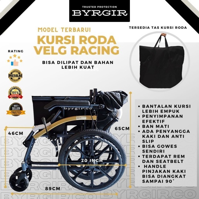 Byrgir Kursi Roda Lipat Aluminium Travel Foldable Traveling Wheelchair