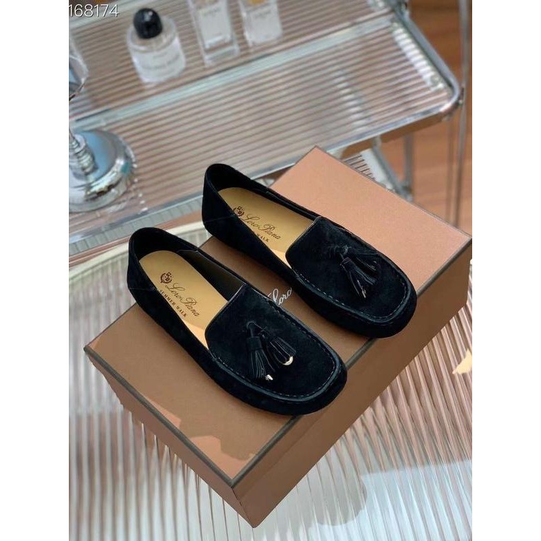 Loro Piana Dot Sole Loafers Sepatu Wanita Vvip Quality Suede Black