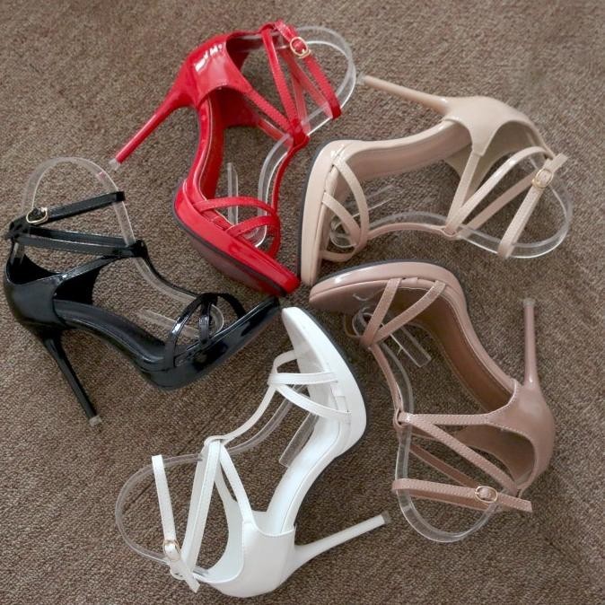 Ykshoes 1554 Sepatu Hak Tali Heels 11Cm Black White Red Cream Brown St