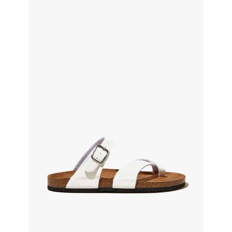 Rubi - Sandal - Rex Toe Loop Slide - White Tumbled Vegan Leather