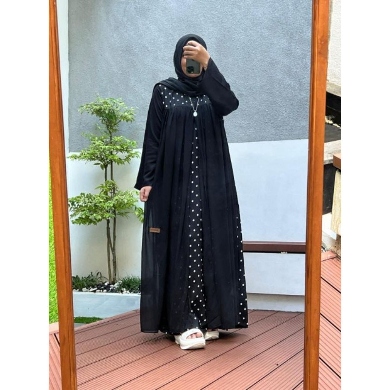 dress gamis nadheefa store hitam original rompi, twil uniqlo mix etnik troso