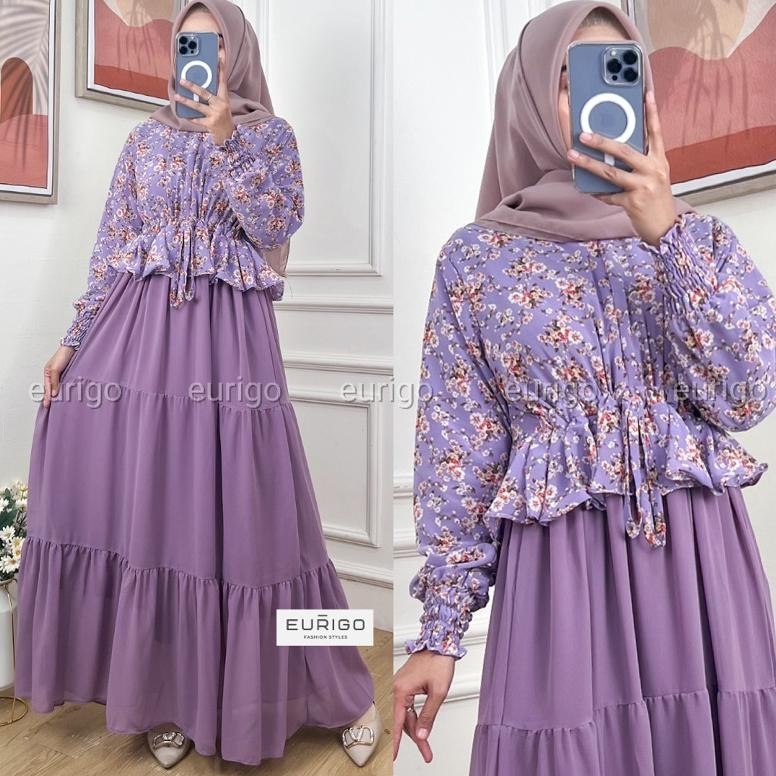 Tiara Maxy - Gamis Ceruty Full Furing Resleting Depan Serut Pinggang / 563-7271