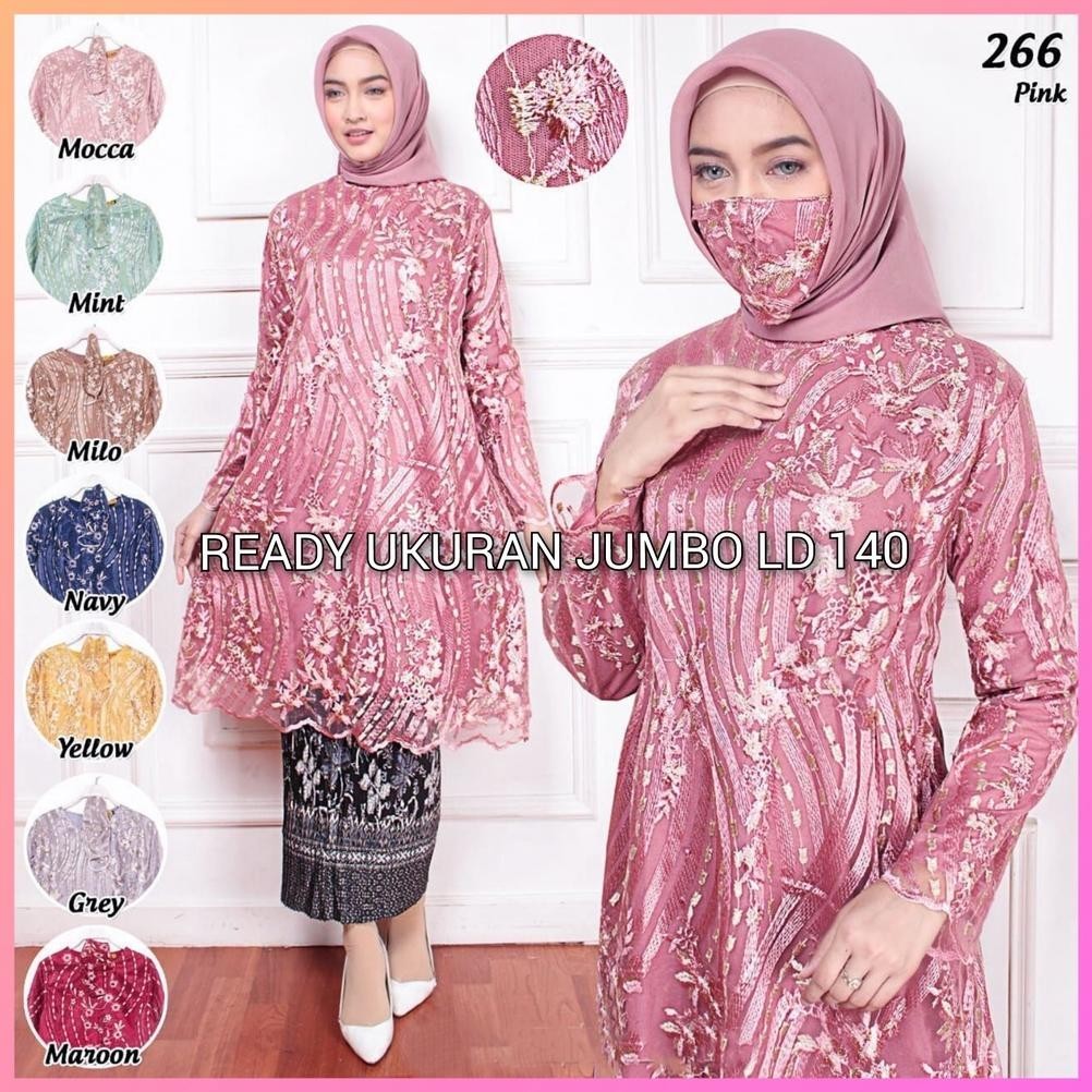 (Free Hijab) Kebaya Big Size Ld 140 - Setelan Kebaya Jumbo - Dress Pesta Jumbo