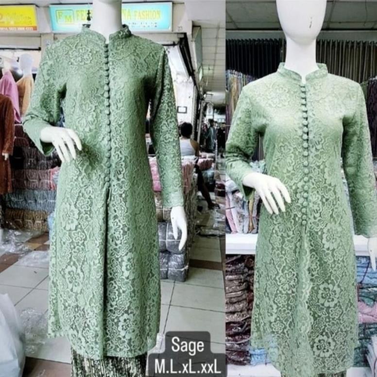 Ready Atasan Kebaya Tunik Kancing/Kebaya Pesta/Kebaya Tunik Brokat ( Baju Saja )