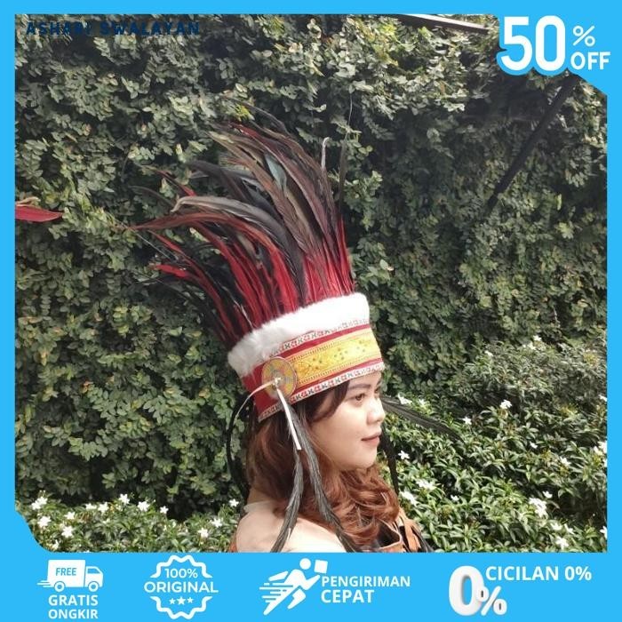 TOPI PAPUA - TOPI ADAT IRIAN AYAM BILABONG MERAH HITAM UNTUK PAWAI DAN KARNAVAL PRODUK PILIHAN