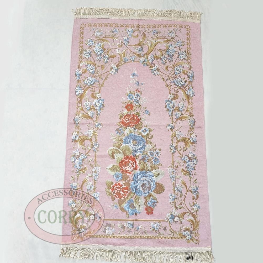 Sajadah Turki Bunga Pink 120 X 70 Cm Tebal Premium Import Turky Silk Satin Bordir Dewasa
