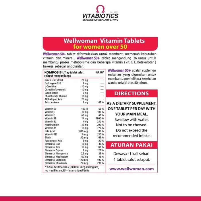 Vitabiotics Wellwoman 50+ Bpom Multivitamin Lansia Jaga Stamina