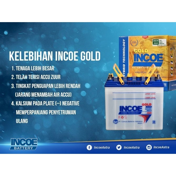 Aki Mobil Incoe Gold Mitsubishi Pajero Ns70L / 65D26L Aki Basah 65Ah